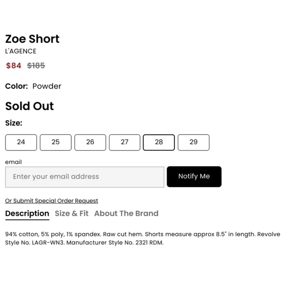 L'AGENCE // zoe perfect fit light blue denim wash cut off shorts in powder